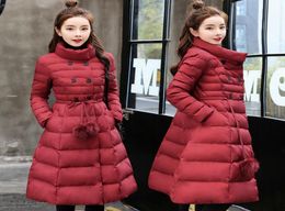 Women Winter Jacket New Adjustable Waist Down Cotton Padded Jacket Women Stand Collar Long Quilted Coat Purple Warm Parkas C5958 22804954