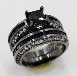 Vecalon 2016 Brand New Wedding Band Ring Set for Women 2ct Black Cz diamond 10KT Black Gold Filled Female Engagement ring8070393
