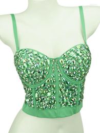 Stage Wear Sequin Belly Dance Costume Carnival Push Up Bra 2024 Latin Rhinestones Dancing Bellydance Jazz Backless Festival Women Vest