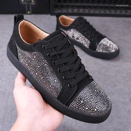 Casual Shoes British Style Mens Cow Suede Leather Lace-up Rhinestone Shoe Party Prom Dress Flats Platform Sneakers Man Footwear