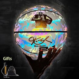 Holographic Reflective Basketball Size 57 for Youth Adults Glowing Luminous Outdoor Indoor Rubber Balls High Quality 240430