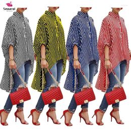 Casual Dresses 2024 Women Striped Print Ruched Irregular Button Shirt Blouse Sexy Party Beach Mid Long Dress Vestidos Robe Femme