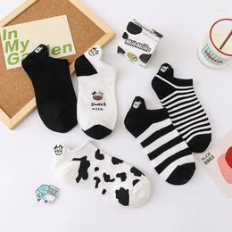Women Socks 5 Pairs Cute Cow Print Non-Slip Low-Cut Crew - Breathable And Creative Design For Casual Wear