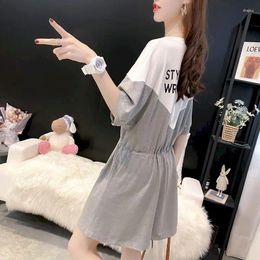 Party Dresses 2024 Spring Summer Women Dress Korean Contrast Stitching Loose Waist Thin Short Sleeve Tshirt Mid-length T-shirt Skirt