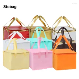 Storage Bags StoBag 5pcs Non-woven Tote Insulation Fabric Food Cake Drinks Packaging Keep Warm Delivery Reusable Pouch Portable