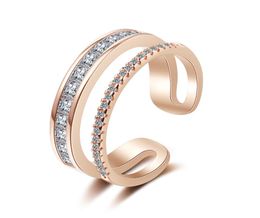 VC53 S925 Sterling Silver DoubleLayer Zircon Rings Female Small Fresh Adjustable Hand Jewellery Geometric Birthday Party Jewellry 4589576