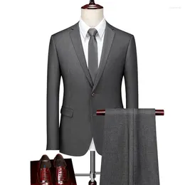 Men's Suits 2024 Spring Autumn Fashion Business Casual Solid Colour / Male Two Button Blazers Jacker Coat Trousers Pants