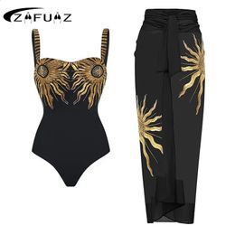 ZAFUAZ 2024 Sexy Swimwear Printd Flower Push Up Bikini Set Brazilian Skirt Women Swimsuit Beachwear Bathing Suit Dress Monokini 240426