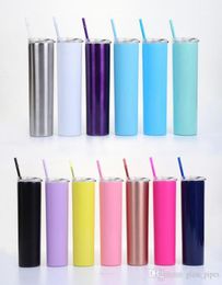 Straight Cups 20oz Stainless Steel Skinny Tumblers with Lids and Straws Vacuum Insulated Mug Beer Coffee Mugs Glasses 13 Color 1207370100