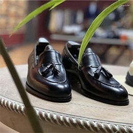 Dress Shoes Black Tassle Genuine Leather Casual Men Handmade Comfortable Flat Daily Commuting Office Street Mens Spring Loafers