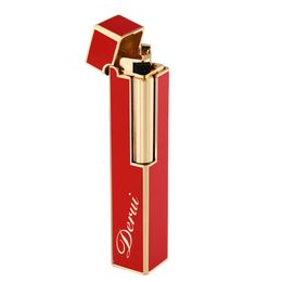 Derui Lighter Square Long Strip Butane Without Gas Side Sliding Open Flame Portable Mini Cigarette Lighter For Ladies