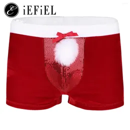 Underpants Mens Adult Christmas Santa Claus Velvet Boxer Shorts Underwear Novelty Lingerie Xmas Party Holiday Cosplay Costume
