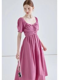 Party Dresses MOLAN Summer Sweet Woman Long Dress Cross-Pleats Elegant French Cute Puff Sleeve Square Collar Female A-Line Chic Vestido