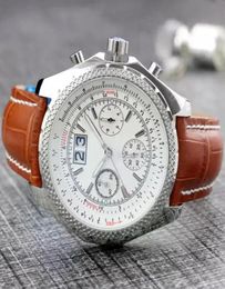 46mm Male Wristwatch men quartz chronograph watch black blue leather Strap Sapphire Crystal Waterproof9727133