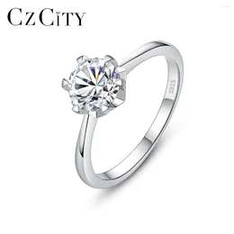 Cluster Rings CZCITY 925 Sterling Silver Engagement Ring For Women 1 D Colour Moissanite Eternity Platinum Plated Wedding Jewellery