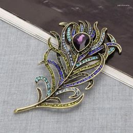 Brooches Vintage Peacock Feather Brooch Pin Elegant Lapel Scarf Coat Rhinestone Dress Decor Jewelry Accessories Women Birthday Gift