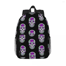 Backpack Flowers Decorated Skull - Purple Backpacks Bookbag Cartoon Students School Bags Travel Rucksack Shoulder Bag Large Capacity