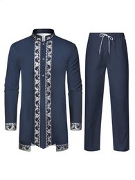 Muslim Robe The Traditional Dress of Arab Men 3D Pattern Printing Black White Yellow Navy Blue Long-Sleeved Trousers 240509