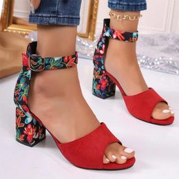 Dress Shoes Women High Heels Sandals Print Random Chunky Peep Toe 2024 Summer Designer Party Pumps Zapatillas De Mujer