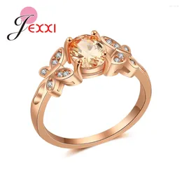 Cluster Rings Trendy Exquisite Double Butterflies Design Rose Gold Colour Band Wedding Anniversary For Women Wholesale Jewellery