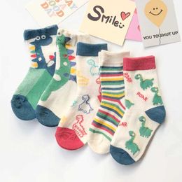 Kids Socks Spring and Summer Boys Mesh Socks Summer Boys Cartoon Dinosaur Cotton Socks 1-12 Years Old Y240504