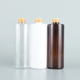 Storage Bottles 20pcs 350ml Empty Brown White Clear Plastic Bottle With Gold Aluminium Cap Shampoo Shower Gel Liquid Soap Cosmetic Packaging