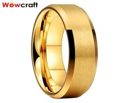 Wedding Rings 6mm Gold Tungsten Carbide For Men Women Engagement Weeding Band Bevelled Edges Matte Finish Comfort Fit6340042