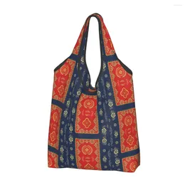 Storage Bags Funny Printed Antique Persian Carpet Shopping Tote Bag Portable Shoulder Shopper Bohemian Rug Ethnic Tribal Style Handbag