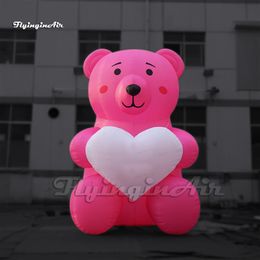 wholesale Cute Pink Advertising Inflatable Bear Cartoon Animal Mascot Balloon With A Big Heart For Outdoor Show