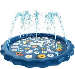 100170cm Kids Sprinkler Play Pad Mat Outdoor Lawn Beach Letters Inflatable Water Spray Water Games Beach Mat Cushion 240430