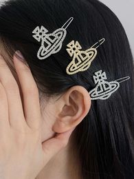 viviane viviennes westwood Western Empress Sparkling Diamond Planet Forehead Bang Hair Clip for Womens High End Red Plate Hair Edge Clip Hair Accessories