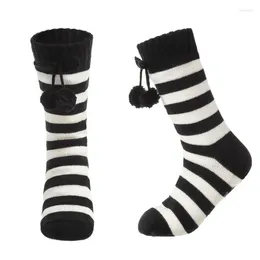 Women Socks Fluffy Slippers Sock Striped Floor Winter Warm Sleeping Soft Female Plush Non Slip Grip Comfy Silicone Thermal Short