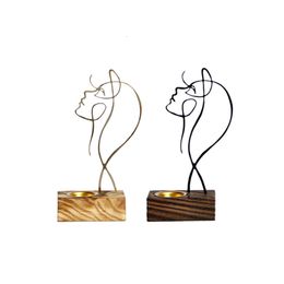 New Design Abstract Art Figures Face Wood Metal Incense Burner Middle Eastern Arab Simple Gold Black Aromatherapy Decoration