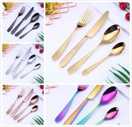 4pcsset Stylish Flatware Set 5Colors Tableware Cutlery Stainless Steel Utensils Kitchen Dinnerware include Knife Fork Spoon Desse1094385