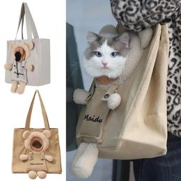 Dog Carrier Dogs Cats Handbag Can Be Exposed Head Lion Shape Shoulder Canvas Pet Small Items Bag Convenient Outdoor I6B7