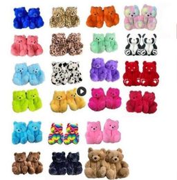 1 pair 2 pieces 19 Styles Plush Teddy Bear House Slippers Brown Women Home Indoor Soft Faux Fur Cute Fluffy Pink Slippers Y08234847561