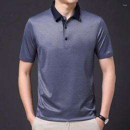 Men's Polos 2024 Mulberry Silk Summer Mens Polo Shirts Luxury Short Sleeve Solid Color Business Casual Male T-shirts Lyocell Man Tees