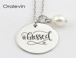 BLESSED Inspirational Stamped Hand Engraved Accessories Custom Charms Pendant Link Chain Necklace for women Gift Jewellery 10Pcs Lot3928714