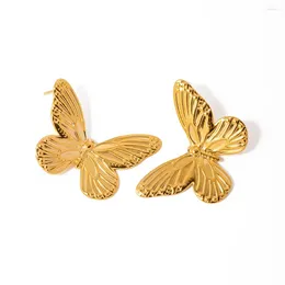 Dangle Earrings Temperament Glossy Gold Plated Cute Butterfly Textured Drop Stainless Steel Insect Stud Ear Buckle Wed Jewelry Gifts