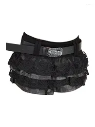 Skirts Women Dark Academia Gothic Mini Lace Skirt With Belt Gyaru Sexy Coquette Japanese Y2k Harajuku 2000s Cyber Punk