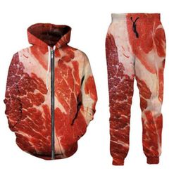 Release New MenWomens Meat Beef Funny 3D Print Fashion Tracksuits Pants Zipper Hoodie Casual Sportswear L0148101036