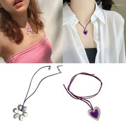 Pendant Necklaces Y2K Flower Heart Rope Tie Choker Necklace For Women Elegant Minimalist