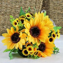 Decorative Flowers 1 Bunch 7 Heads Artificial Sunflowers Flower Home Decoration Fake Bouquet For Garden Bookstore Wedding Cafe Party Decor