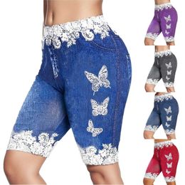 Women's Shorts Denim Faux WomenS Plus Casual Pants Butter Fly Print Jean Shorts Jeggings Size Trousers Fashion Casual Sports Shorts Female Y240504