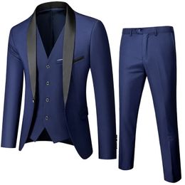 Male Groom Wedding Blazers High Quality Dress Jacket Coat Pants Vest Men Skinny 3 Pieces Set Formal Slim Fit Tuxedo Prom Suit 240422