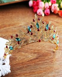 Vintage Gold Rhinestone Green Red Crystal Bridal Tiara Crown Handmade Noiva Diadem Headpiece Wedding Hair Jewelry Accessories JL T6356008