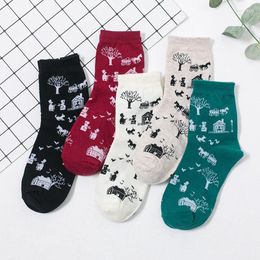 Women Socks 1pairs Women's Fashion Breathable Harajuku Happy Funny Casual Style Soft Cartoon Print Comfortable