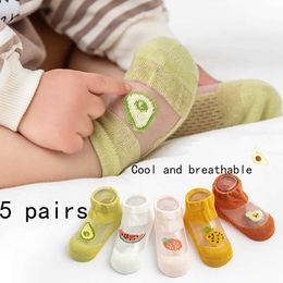 Kids Socks 5 pairs of cute fruit patterned boat socks for children and infants with round necked socks that are comfortable breathable Y240504