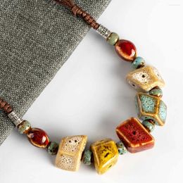 Pendant Necklaces Colourful Irregular Shape Ceramic Beads Neckalce Artware Antique Wholesale & Pendants For Women #FY567