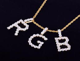 AZ Zircon Tennis Letters Necklaces Pendant Custom Name Charm For Men Women Gold Silver HipHop Jewellery with Rope chain7444831